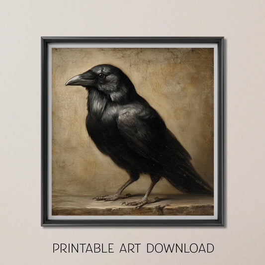 Vintage Halloween Crow Print: Fall Wall Art (Digital Download, 5 Sizes Included)