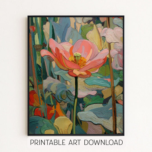 Pink Poppy Flower Painting, Instant Download Art with Multiple Ratios, Floral Wall Art Decor to Print and Frame