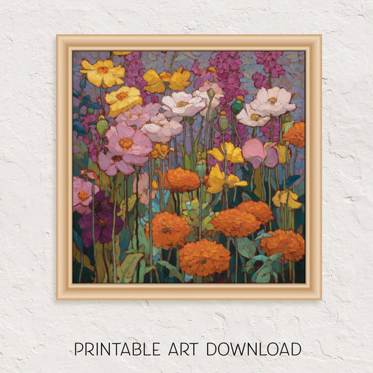 Blooming Garden Flower Painting: Colorful Floral Wall Art (Digital Download)