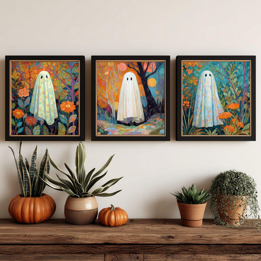 Halloween Ghosts Colorful Gallery Wall: 3 Spooky Art Printables (Original Artwork)