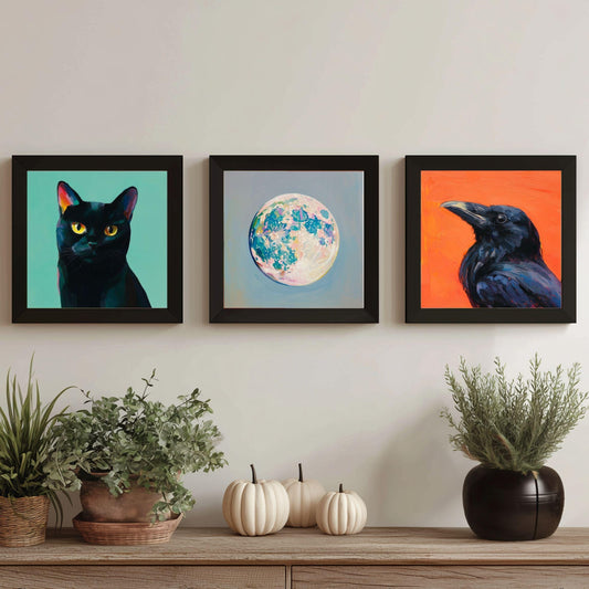 Halloween Icons Colorful Gallery Wall: 3 Spooky Art Printables (Original Artwork)
