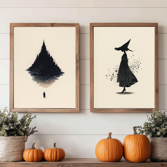 Halloween Prints: 2 Spooky Black and White Art Printables (Original Artwork)