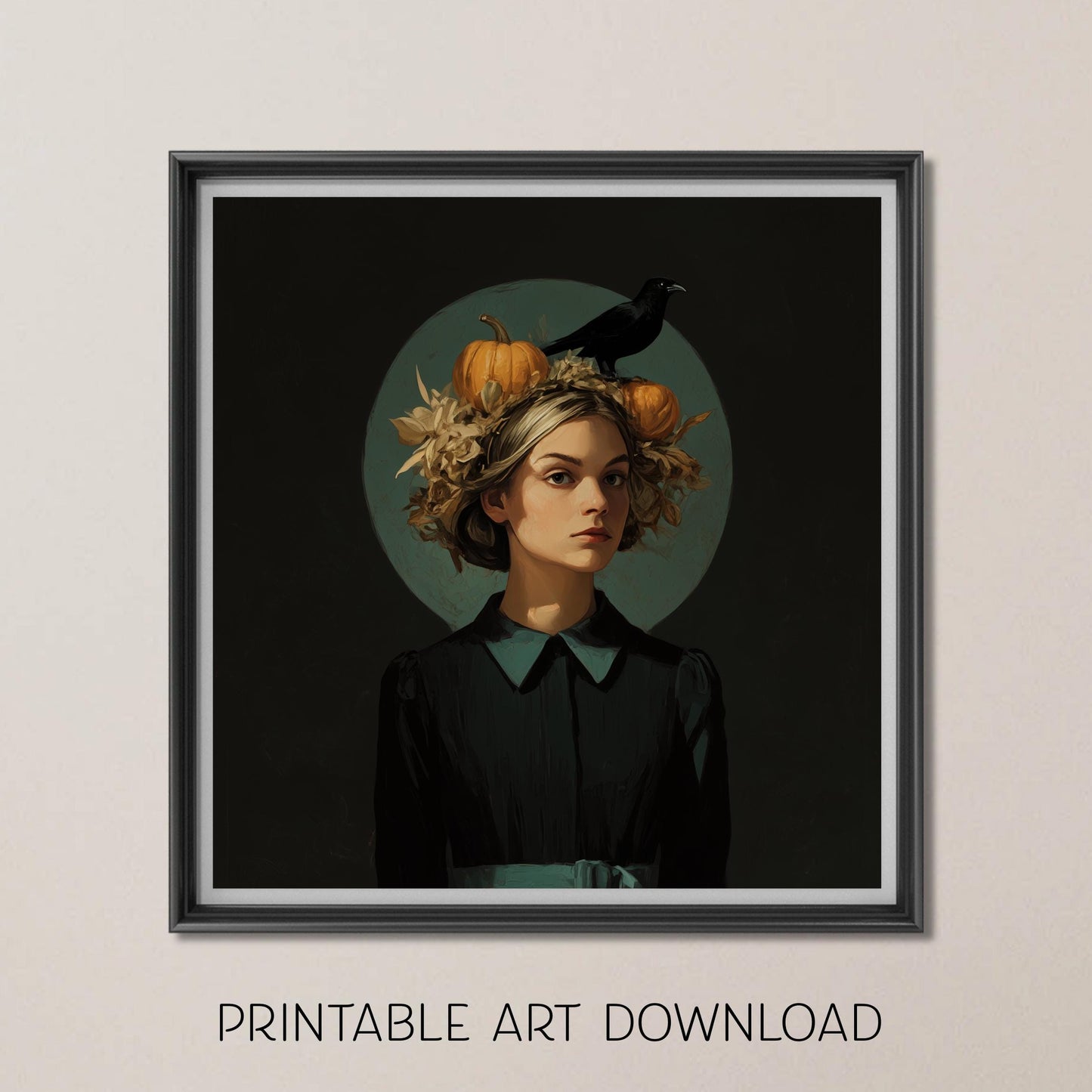 Halloween Portrait Art Print: Crow Daughter - Spooky Fall Decor (Digital Download)
