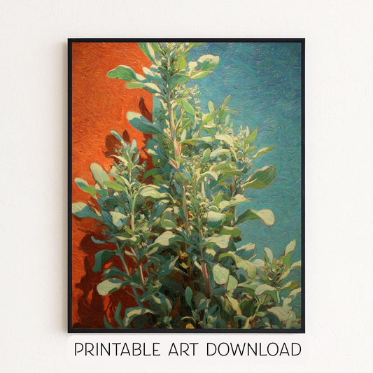 Herbal Painting, Instant Download Art with Multiple Ratios, Oregano Culinary Wall Art Decor to Print and Frame