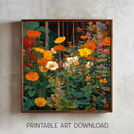 Floral Forest Painting: Meadow Garden Art, Bright Colors (Digital Download)