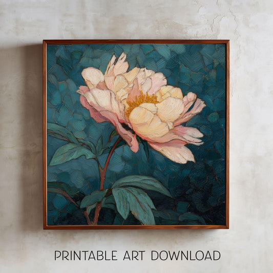 Pale Peony Flower Print: Floral Forest Wall Art (Digital Download)