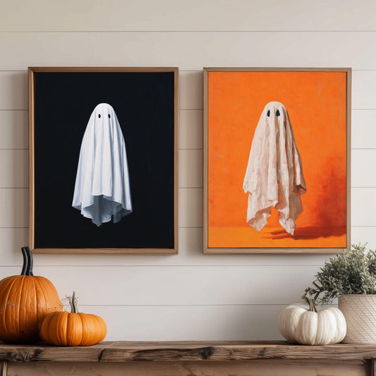 Halloween Ghost Twins: 2 Spooky Orange and Black Art Printables (Original Artwork)