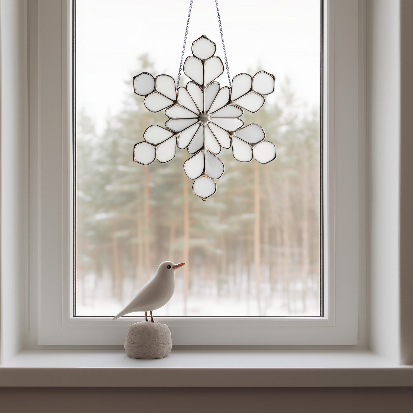 Modern Snowflake Stained Glass Pattern and PNG