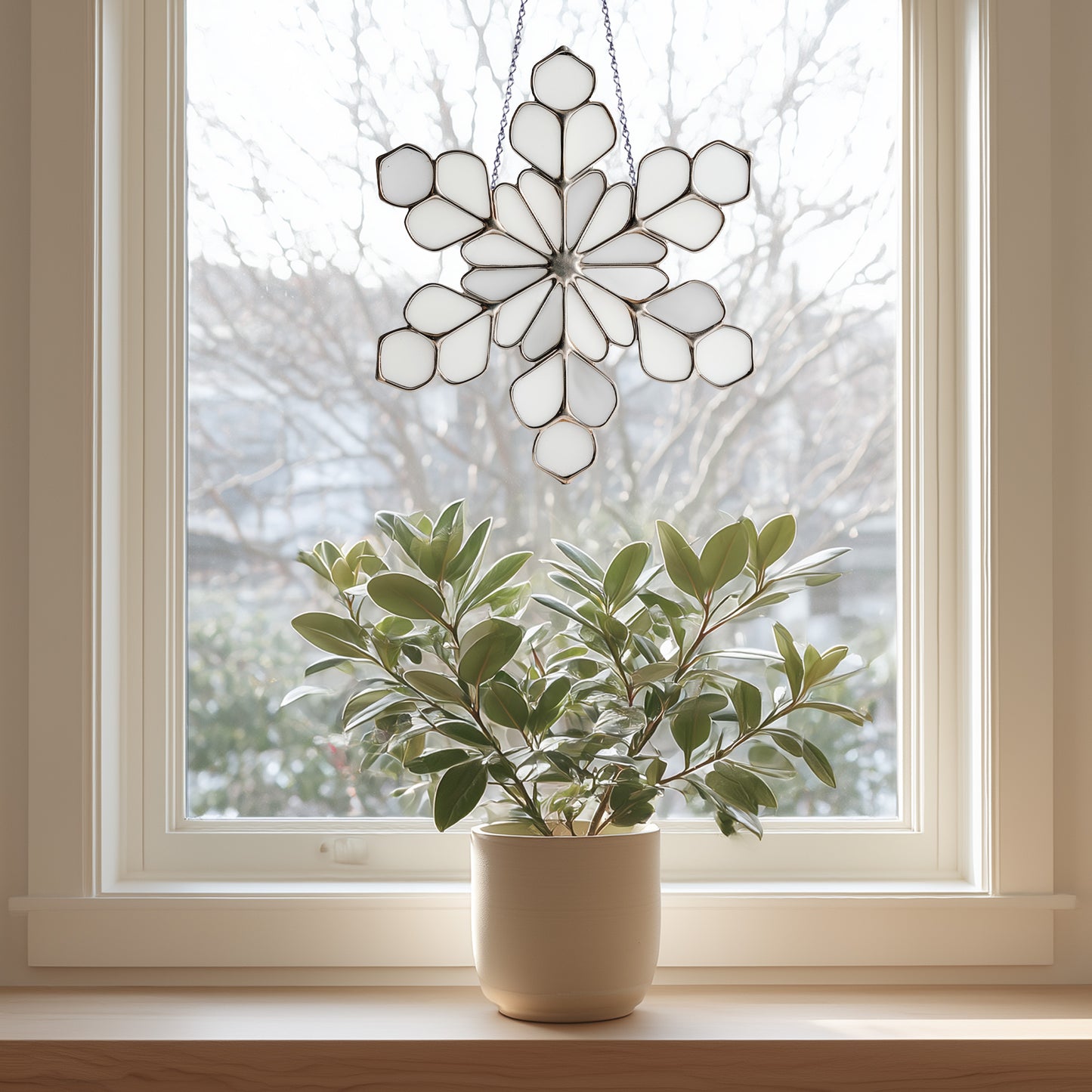 Modern Snowflake Stained Glass Pattern and PNG