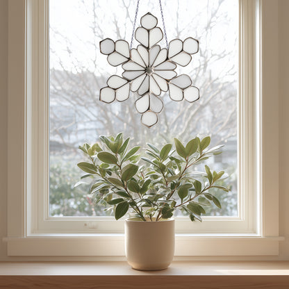 Modern Snowflake Stained Glass Pattern and PNG