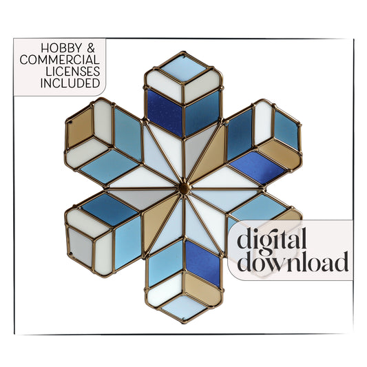 Geometric Snowflake Stained Glass Pattern and PNG