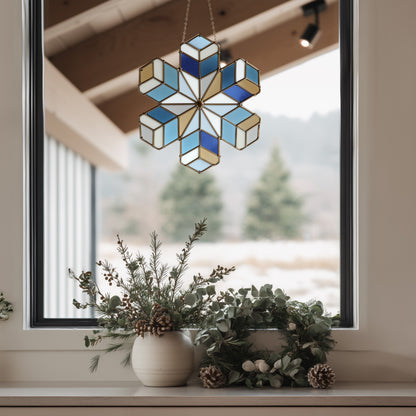 Geometric Snowflake Stained Glass Pattern and PNG