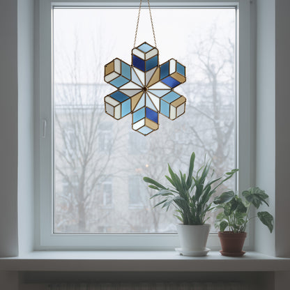 Geometric Snowflake Stained Glass Pattern and PNG