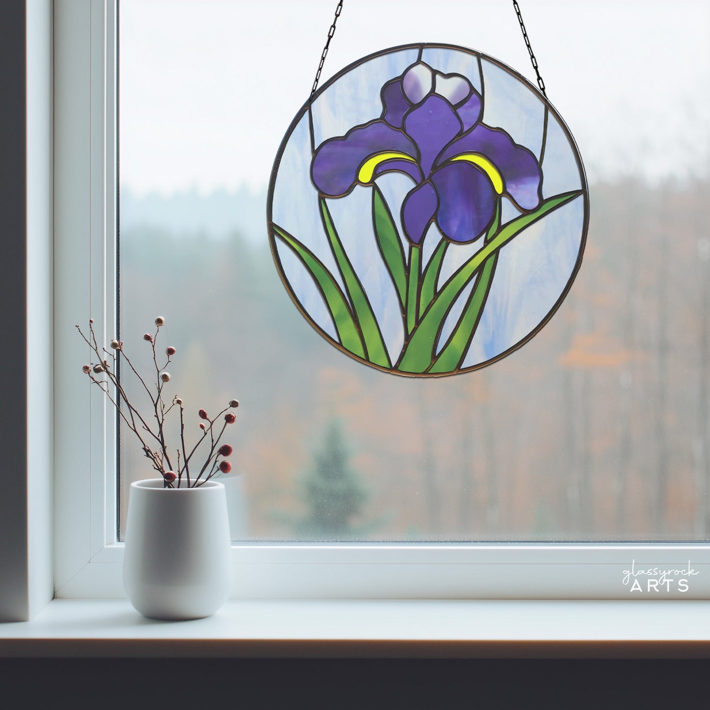 Iris Round Stained Glass Flower Pattern