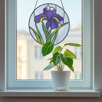 Iris Round Stained Glass Flower Pattern