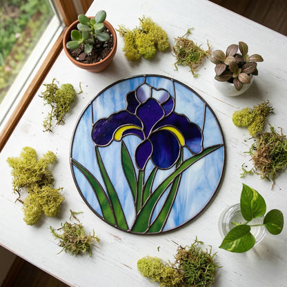 Iris Round Stained Glass Flower Pattern