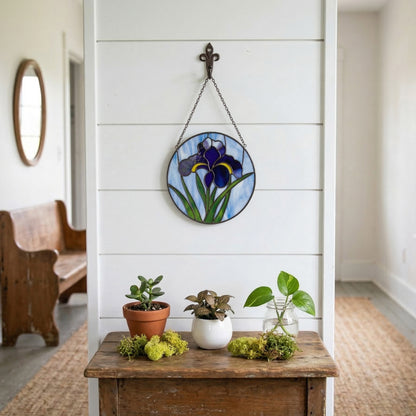 Iris Round Stained Glass Flower Pattern