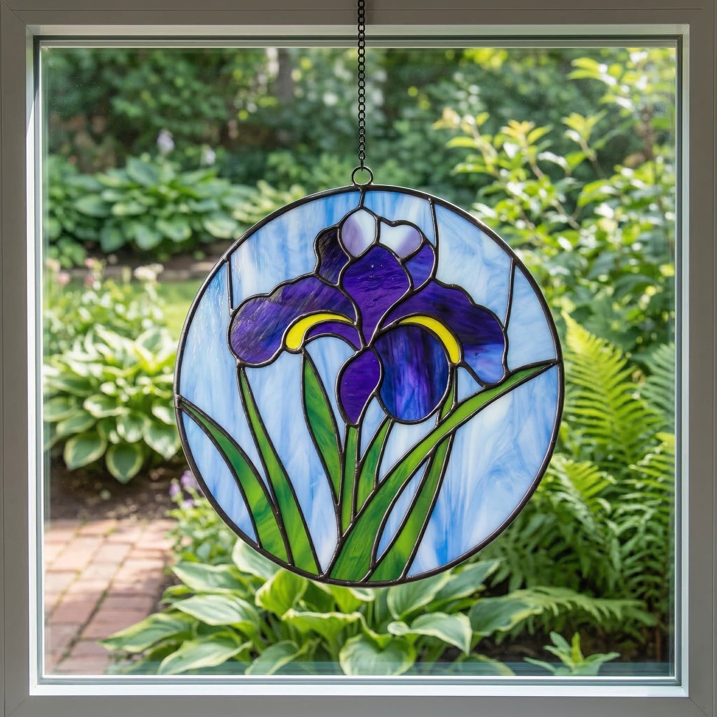 Iris Round Stained Glass Flower Pattern