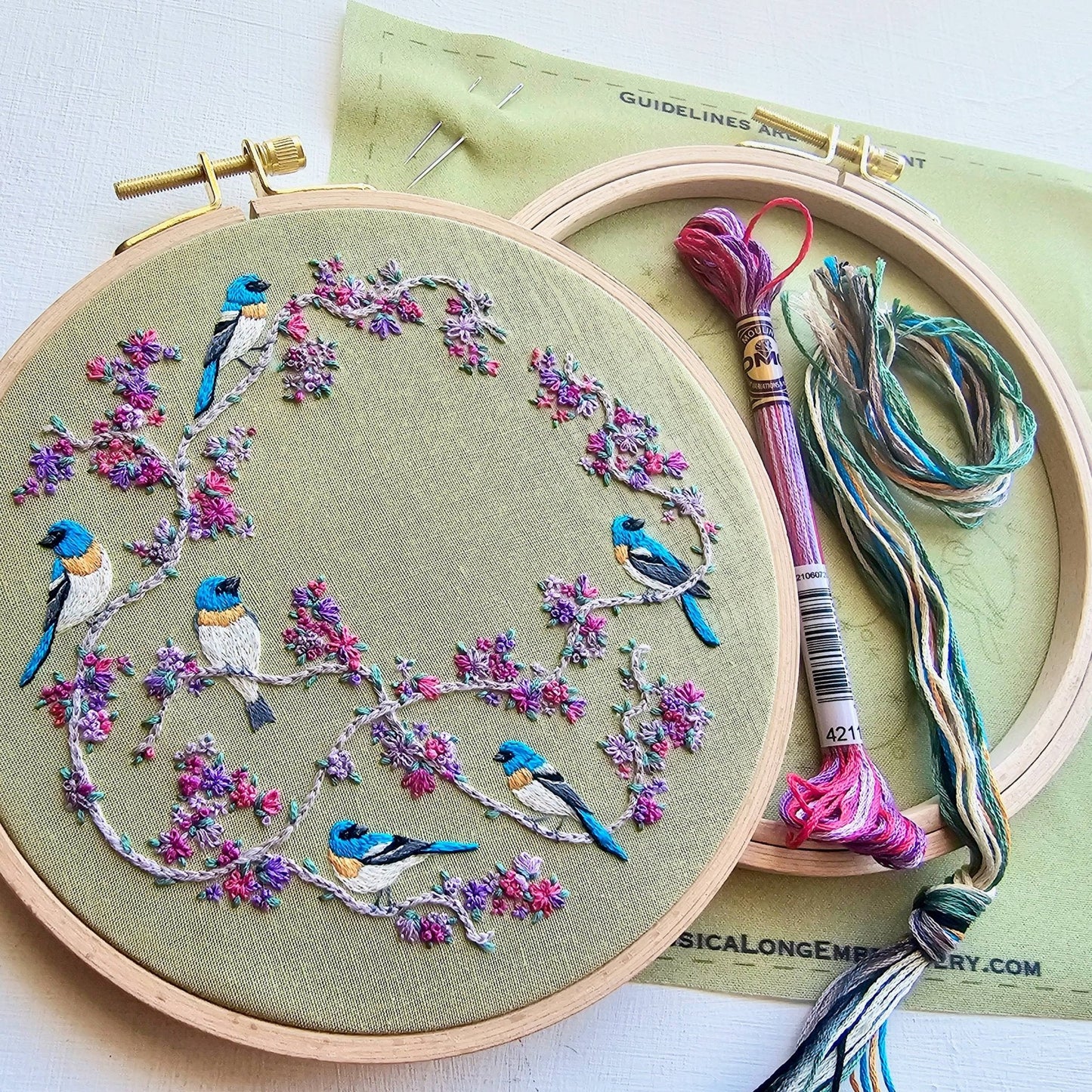 Jessica Long Embroidery - Birds & Blooms Embroidery Kit - Kit from Pisgah Needleworks