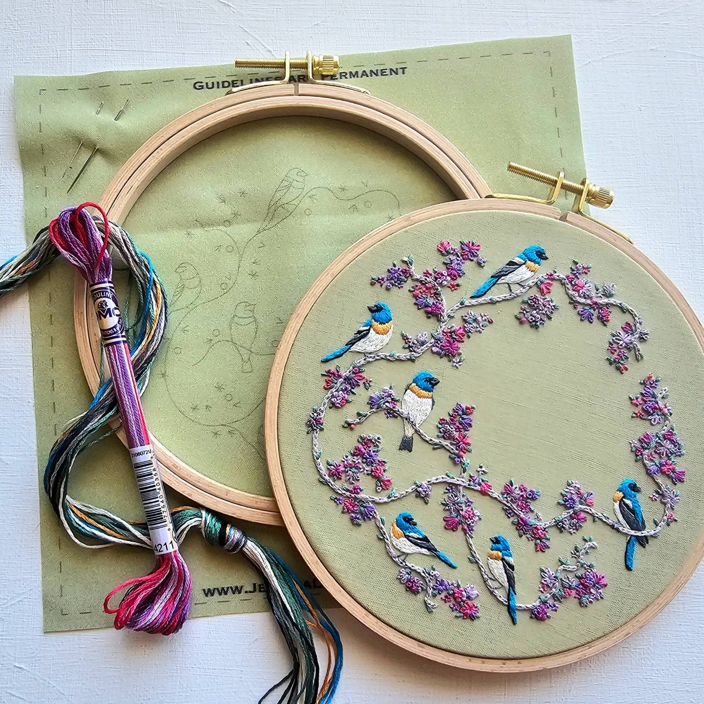 Jessica Long Embroidery - Birds & Blooms Embroidery Kit - Kit from Pisgah Needleworks