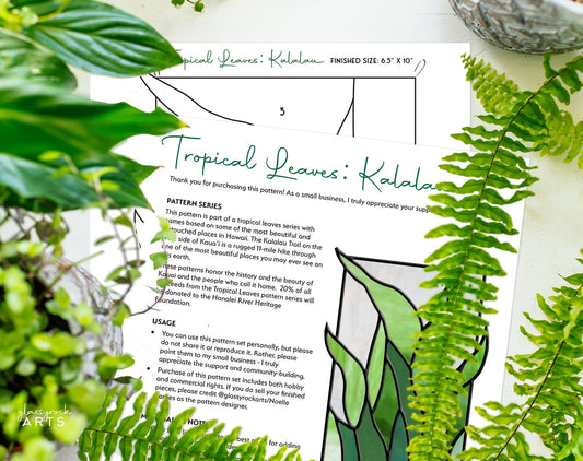 Tropical Stained Glass Plant Pattern - Kalalau - PDF & PNG - Crafting Patterns & Molds from GlassyRock Arts