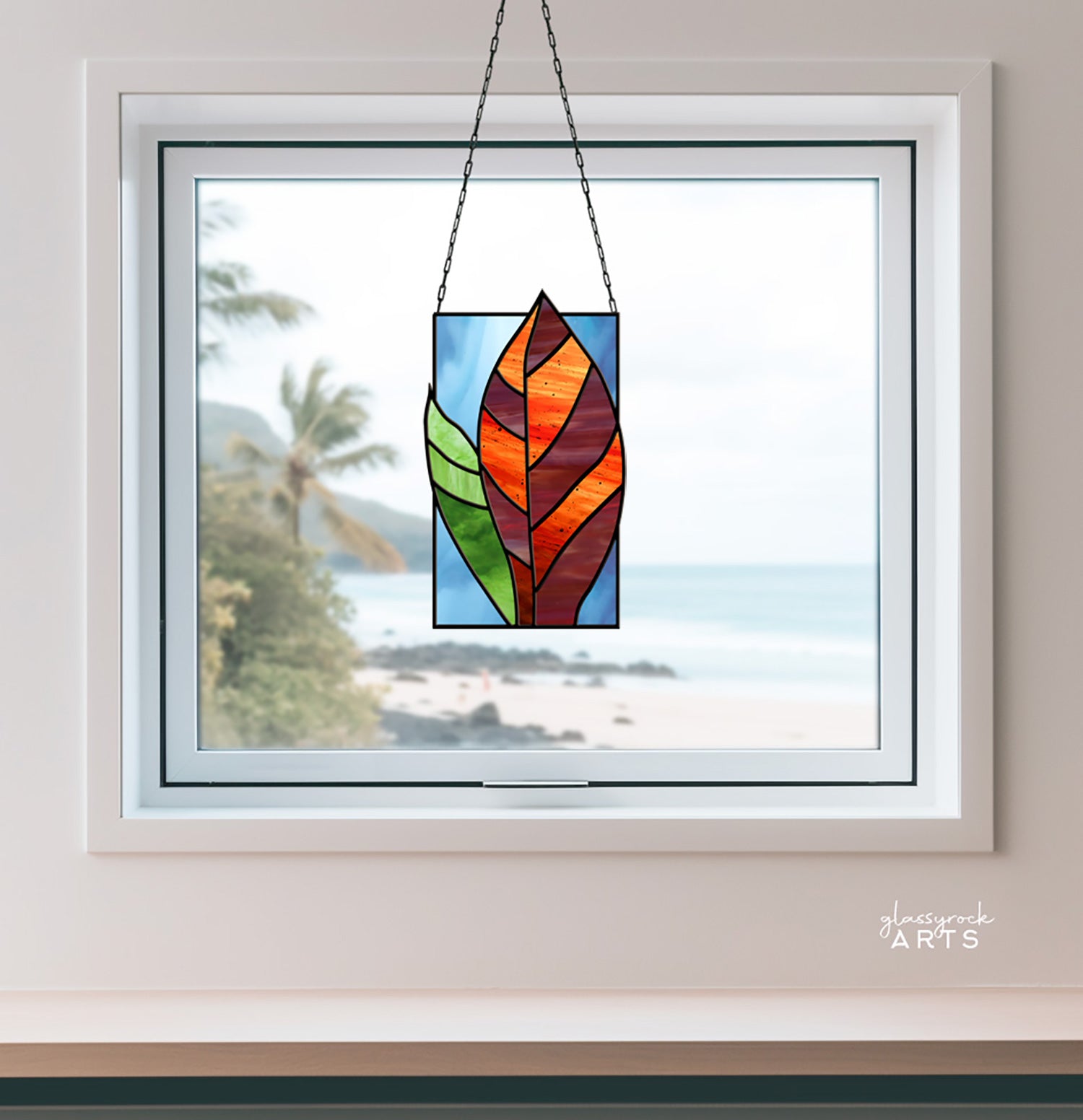 A picture of the Tropical Stained Glass Plant Pattern - Kealia from GlassyRock Arts. 