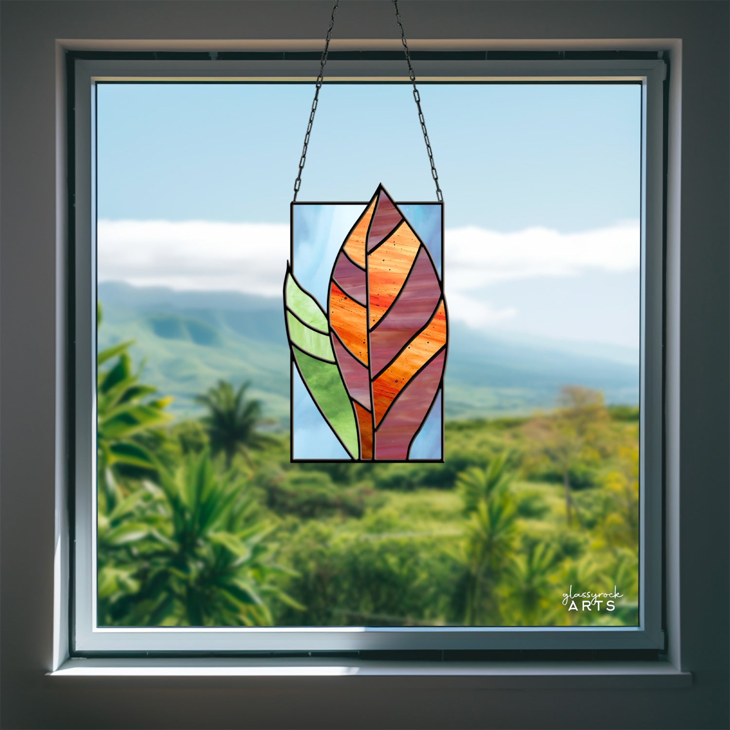 A picture of the Tropical Stained Glass Plant Pattern - Kealia from GlassyRock Arts. 