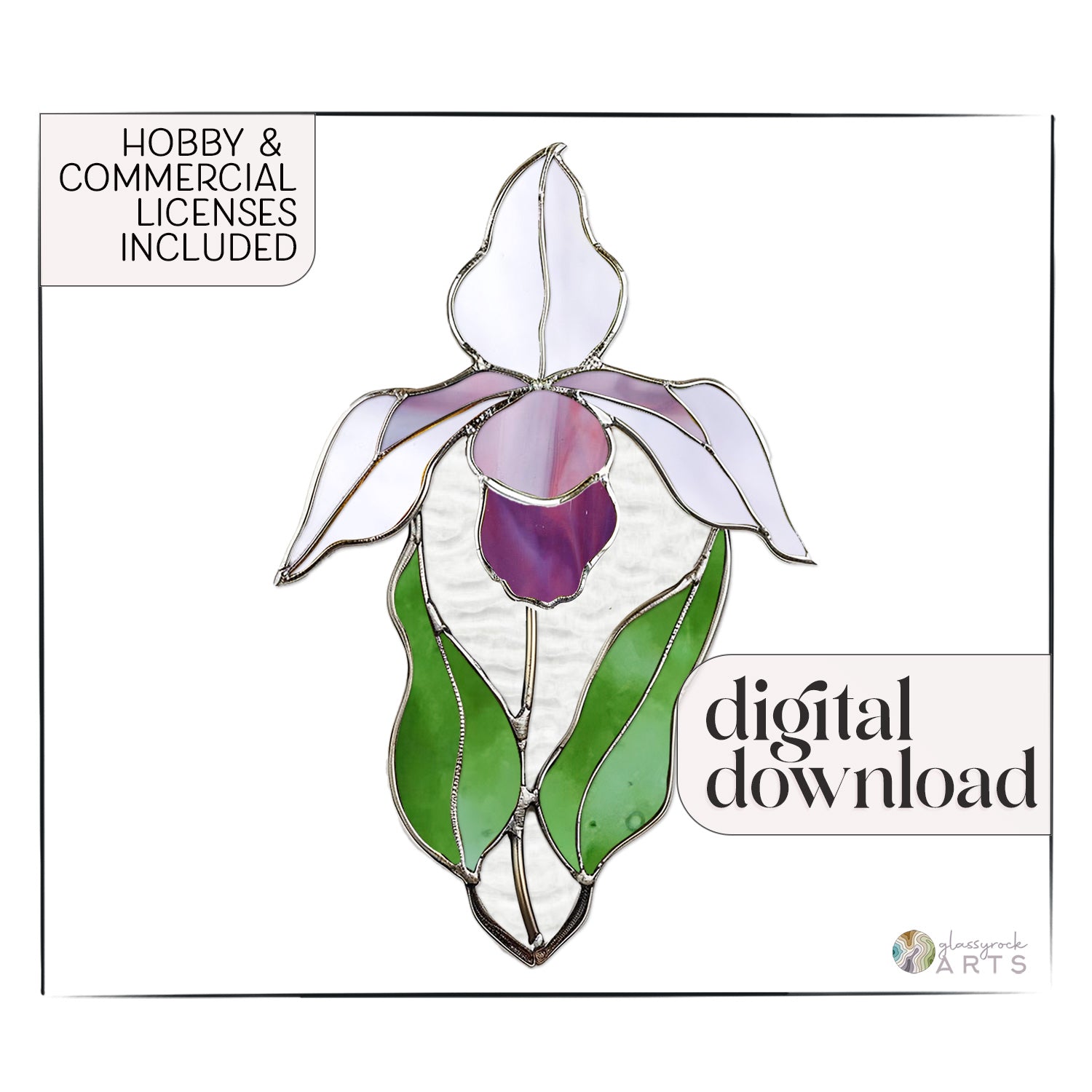 A picture of the Lady Slipper Orchid Stained Glass Pattern from GlassyRock Arts. 