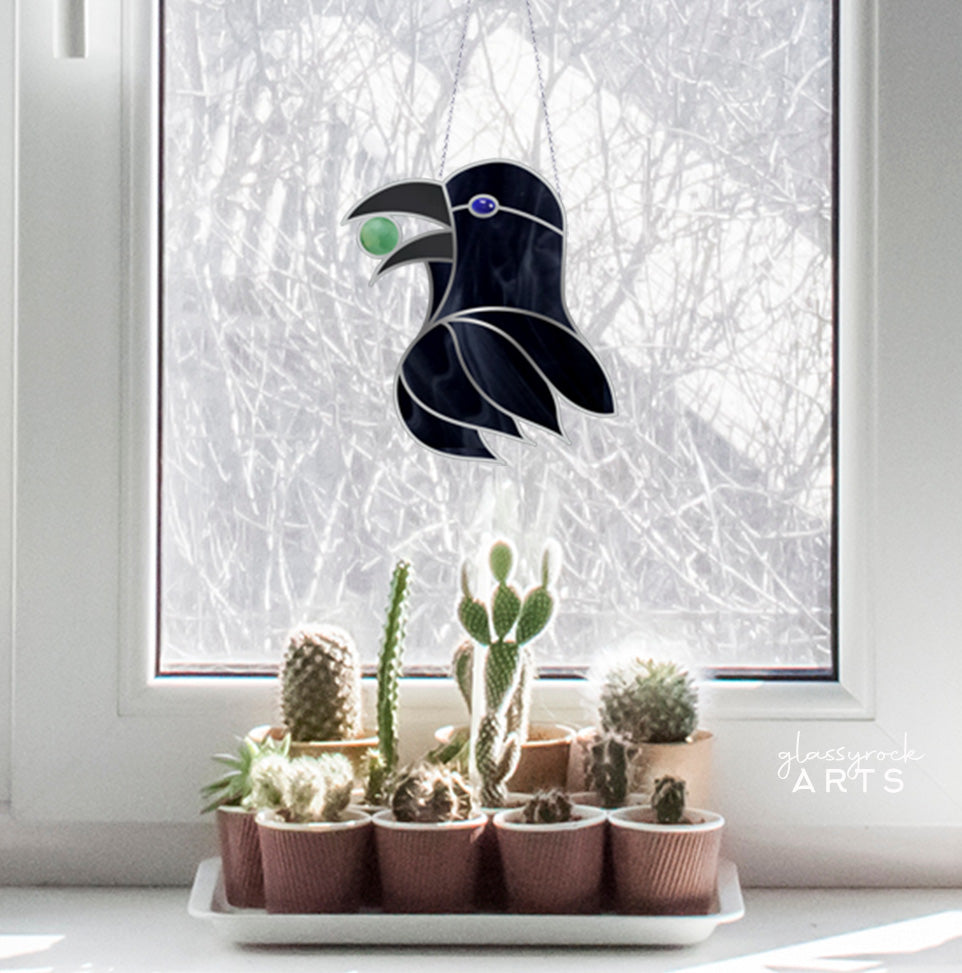 Gemstone Crow Stained Glass Pattern