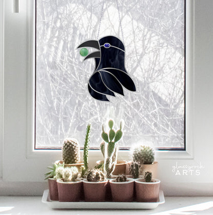 A picture of the Gemstone Crow Stained Glass Pattern from GlassyRock Arts. 