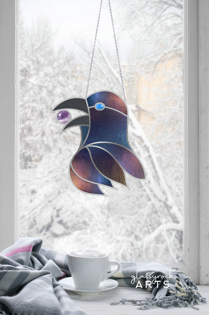 A picture of the Gemstone Crow Stained Glass Pattern from GlassyRock Arts. 