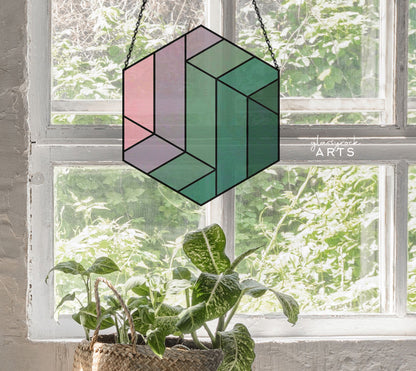 A picture of the Large Stripe Hexagon Beginner Geometric Stained Glass Pattern from GlassyRock Arts. 