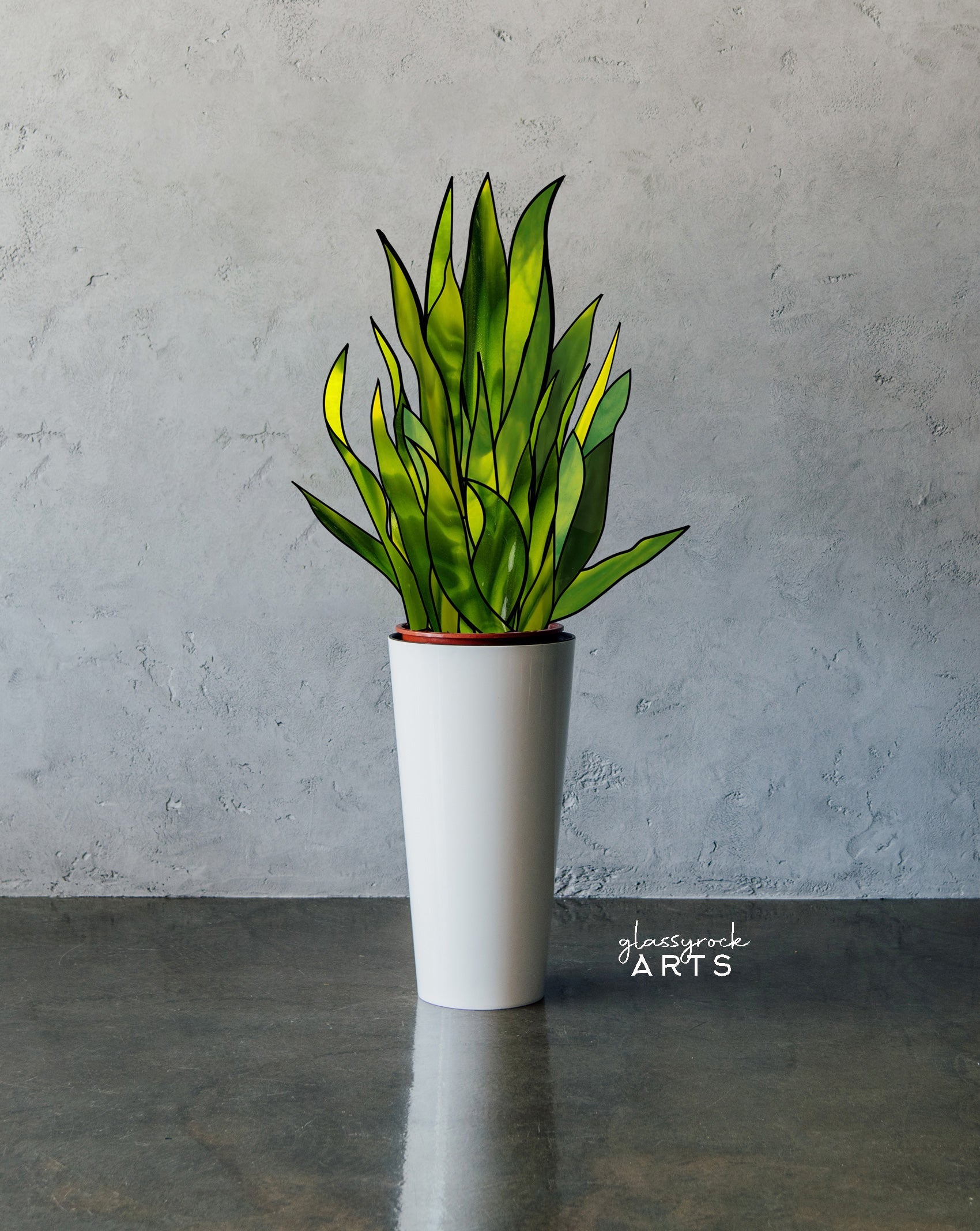 snake plant in glass vase 3D Snake Plant 20 Leaves Stained Glass Pattern