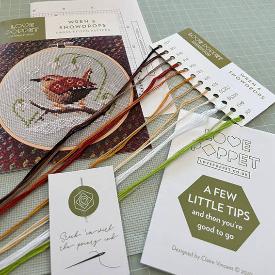 Love Poppet - Wren & Snowdrops - Cross Stitch Kit - from Pisgah Needleworks