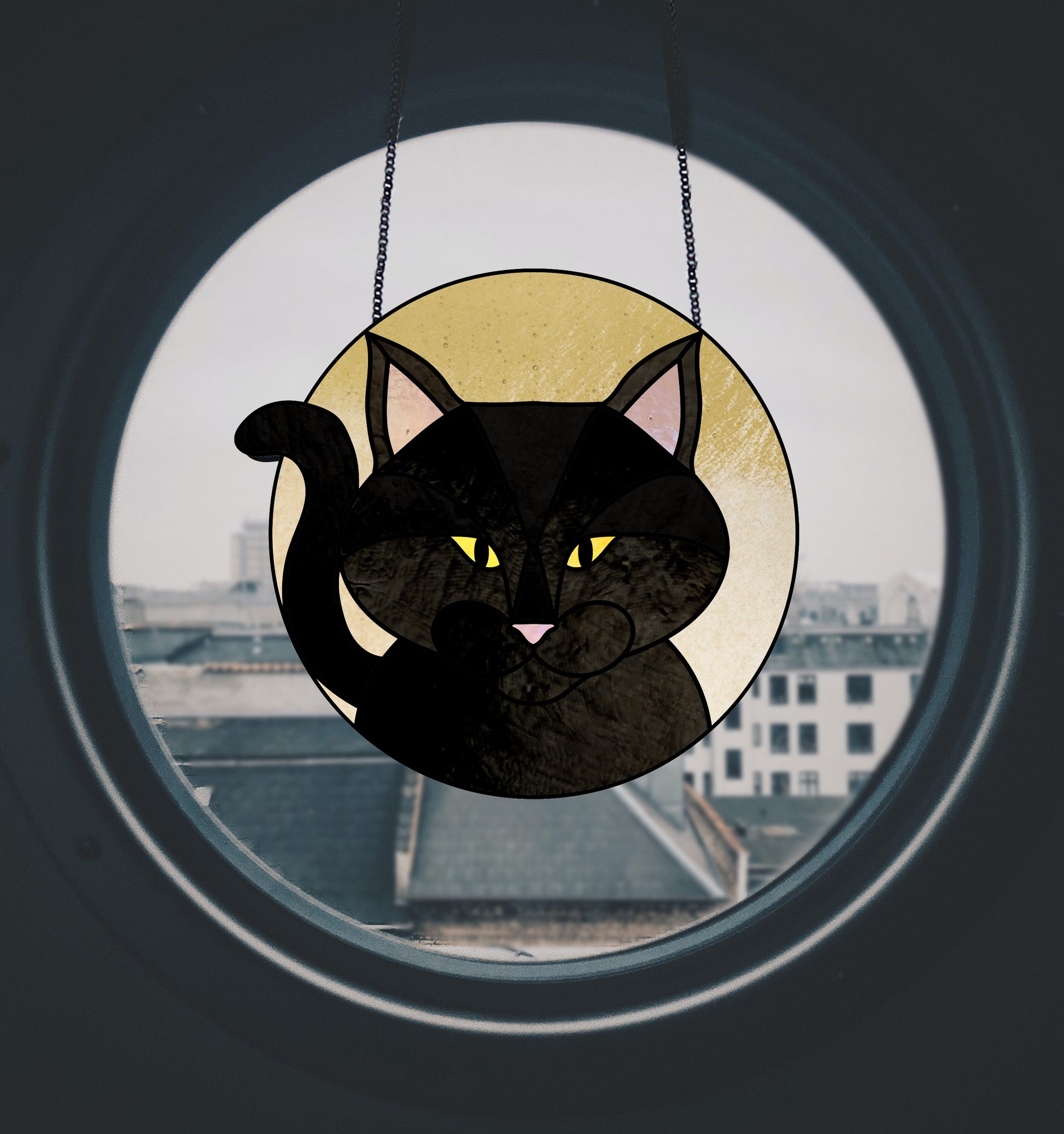 Full Moon Halloween Black Cat Stained Glass Pattern - Crafting Patterns & Molds, from GlassyRock Arts