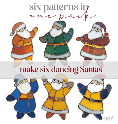 Dancing Santas Stained Glass Pattern Pack of 6