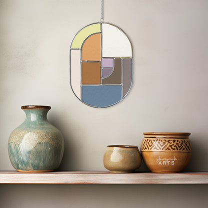 A picture of the Oval Mid Century Modern Stained Glass Pattern from GlassyRock Arts. 