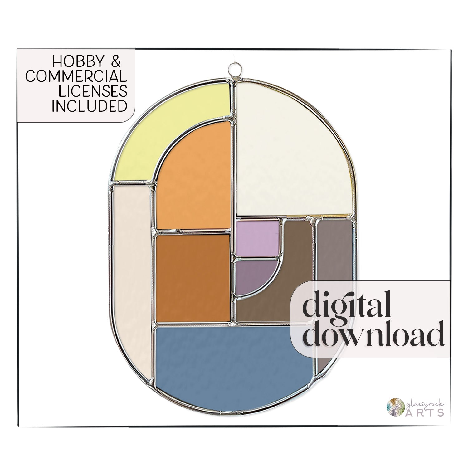 A picture of the Oval Mid Century Modern Stained Glass Pattern from GlassyRock Arts. 