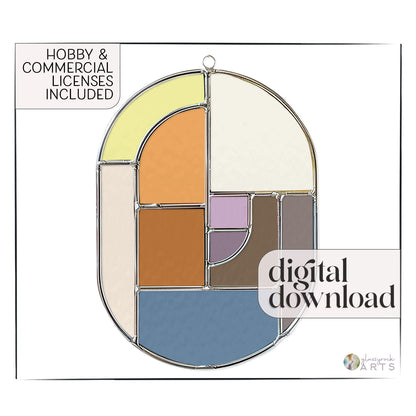 A picture of the Oval Mid Century Modern Stained Glass Pattern from GlassyRock Arts. 