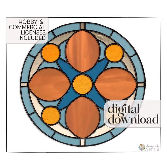 Mid Century Rose Window Stained Glass Pattern plus PNG