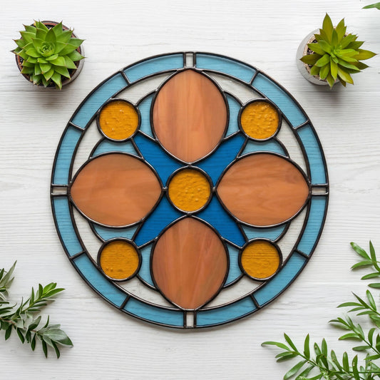 Mid Century Rose Window Stained Glass Pattern plus PNG