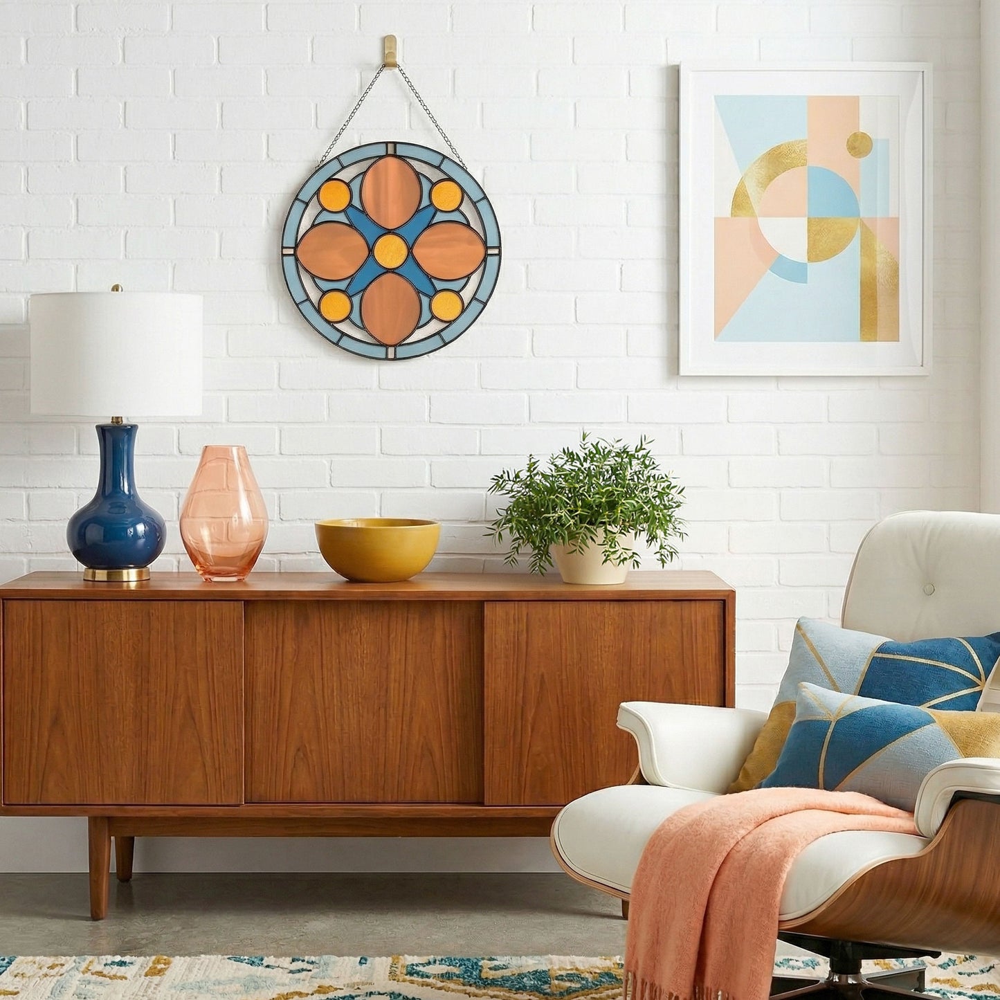 Mid Century Rose Window Stained Glass Pattern plus PNG