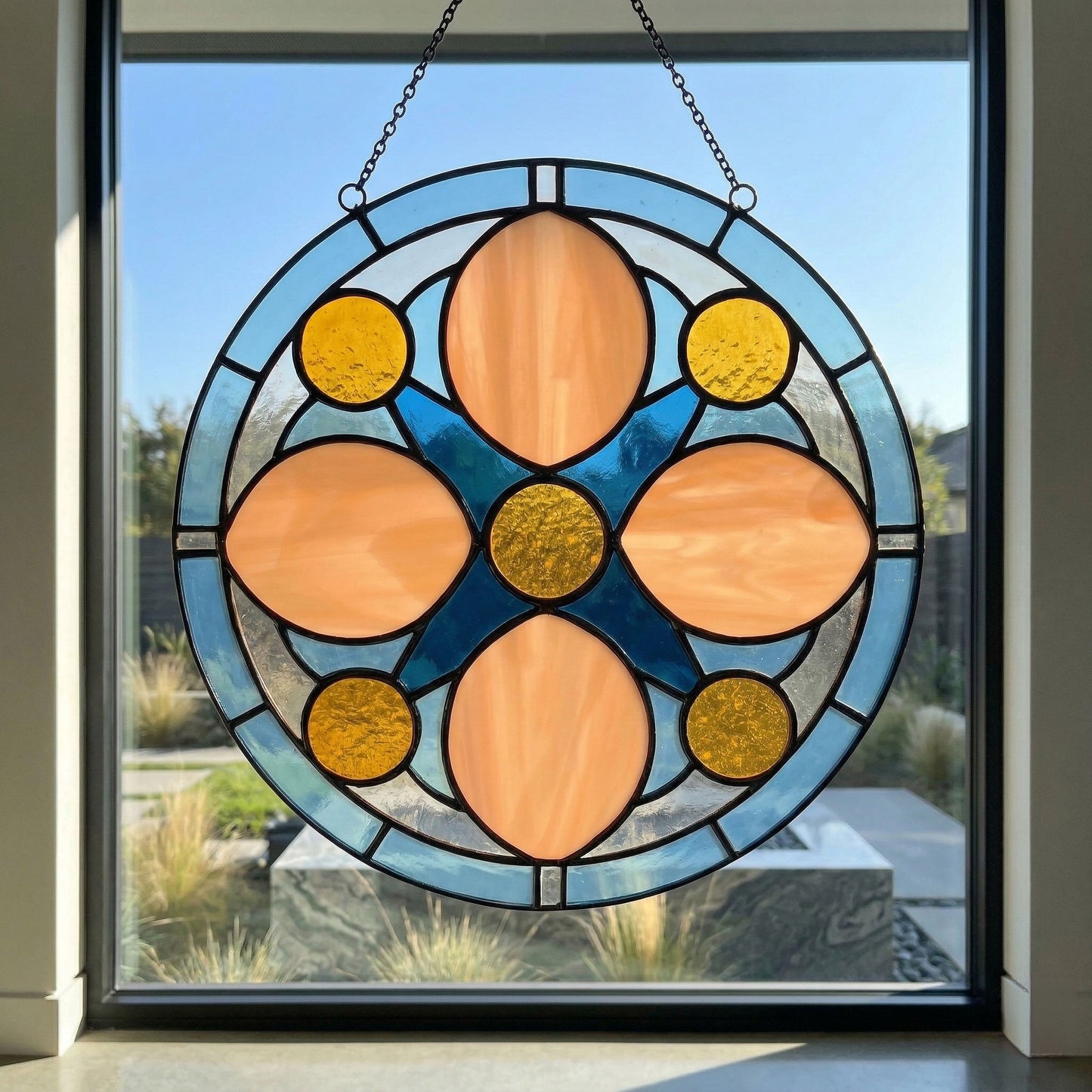 Mid Century Rose Window Stained Glass Pattern plus PNG