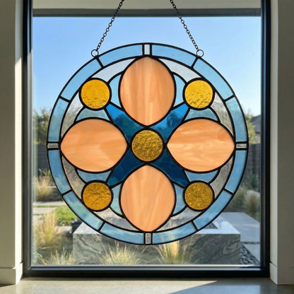 Mid Century Rose Window Stained Glass Pattern plus PNG