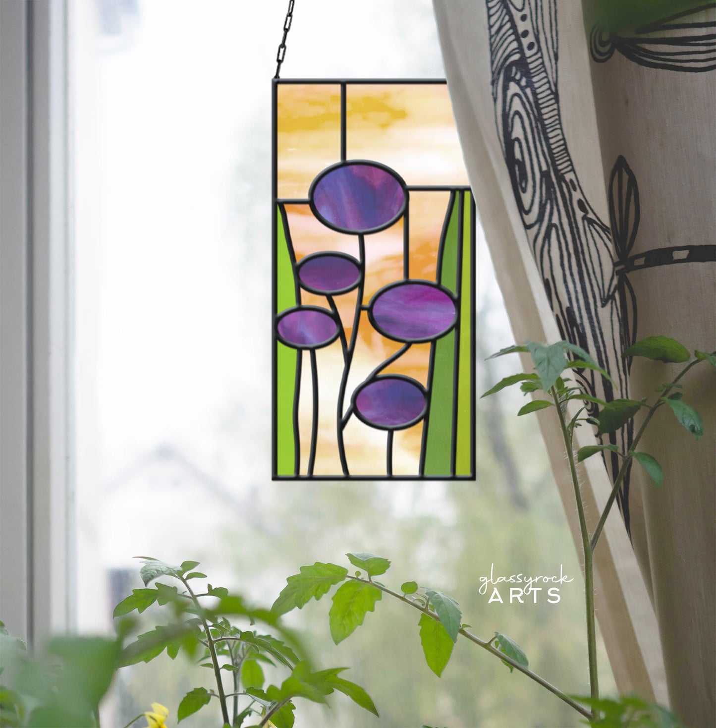 Mid-Century Modern Stained Glass Flowers Pattern