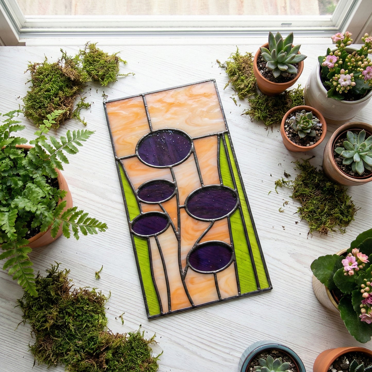 Mid-Century Modern Stained Glass Flowers Pattern