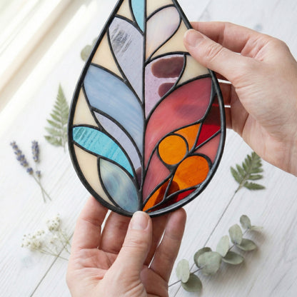 Modern Raindrop Plant Stained Glass Leaves Pattern
