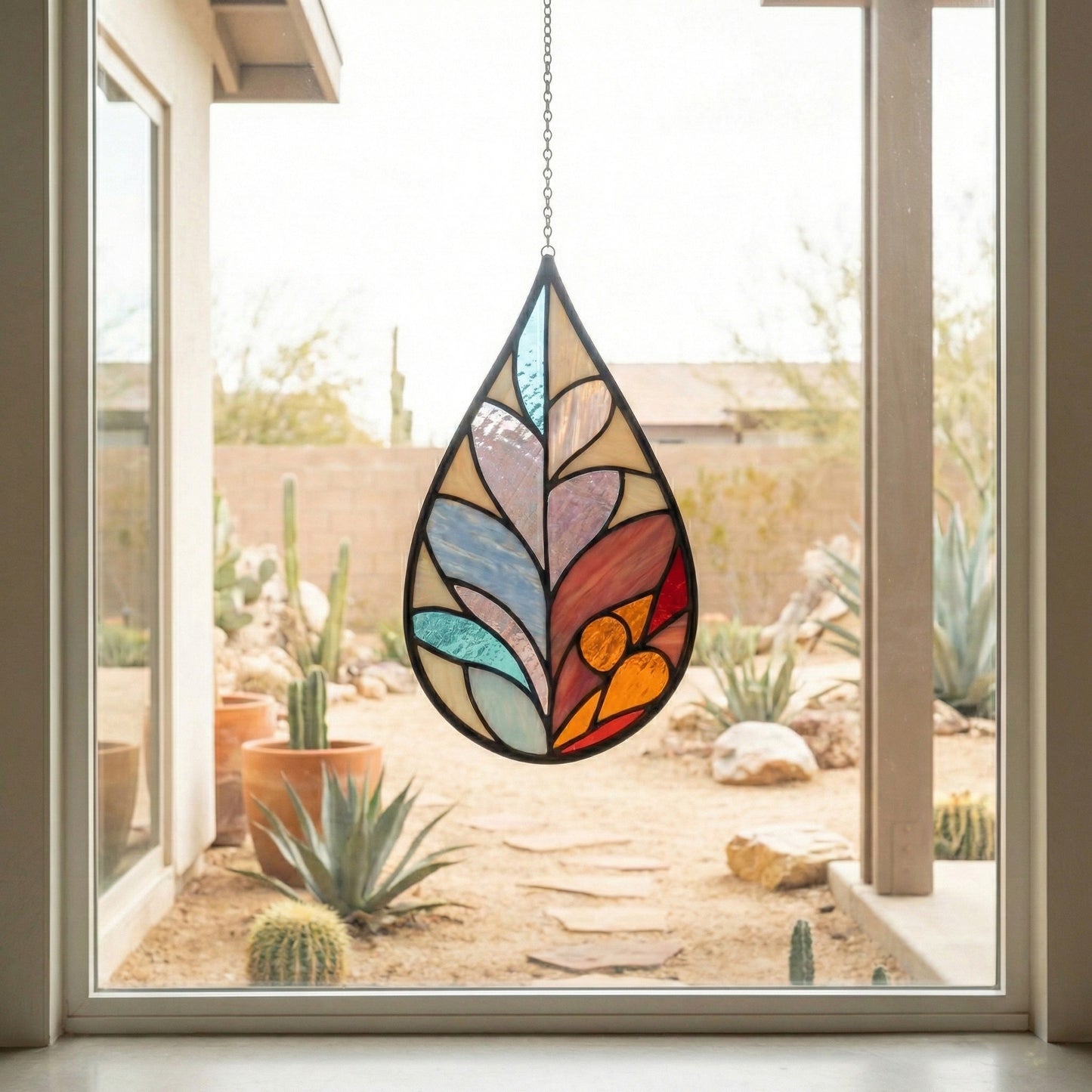 Modern Raindrop Plant Stained Glass Leaves Pattern