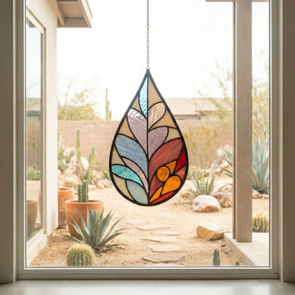 Modern Raindrop Plant Stained Glass Leaves Pattern