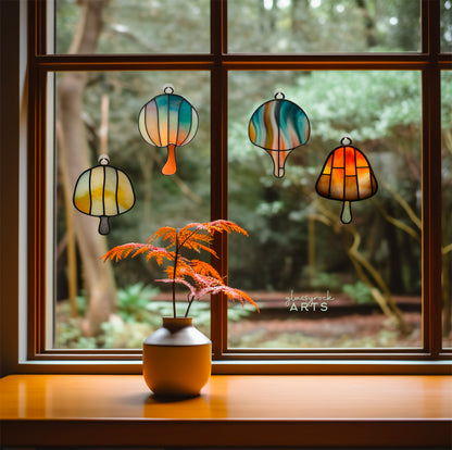 A picture of the Mid-Century Modern Mushroom Stained Glass Patterns, Pack of 4 from GlassyRock Arts. 